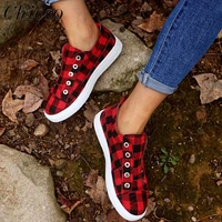 plaid canvas shoes women autumn round toe ladies slip on comfy loafers 35 43 home outdoor female running walking sport flats