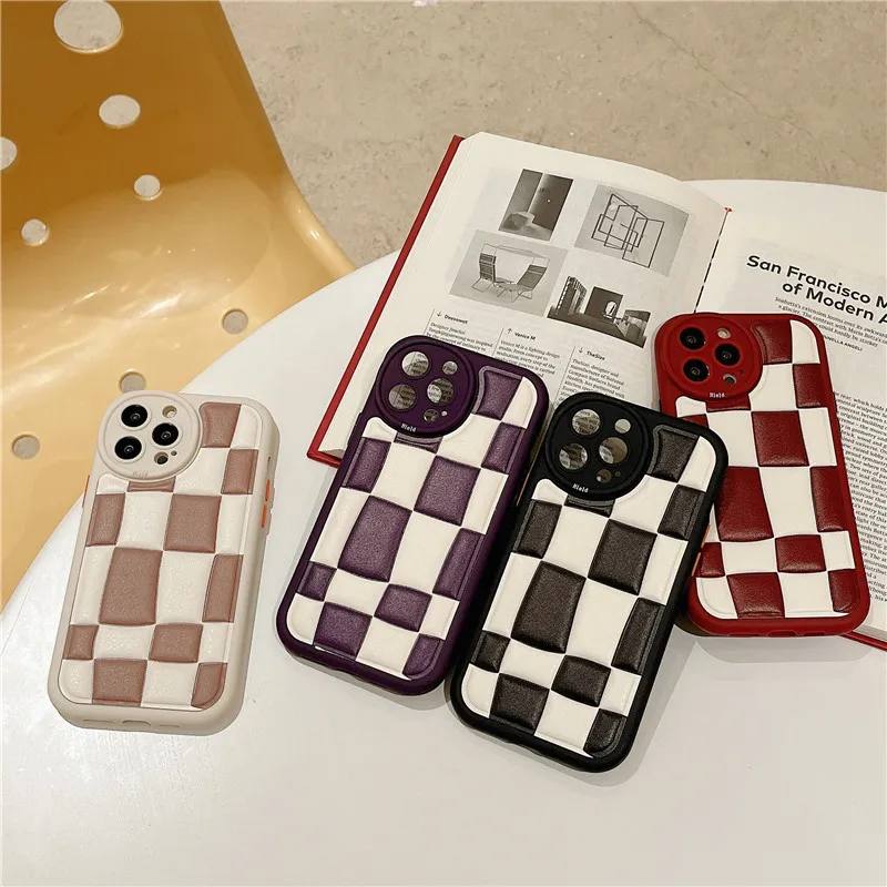 

Irregular plaid Back Cover For iPhone 13 Pro Max 11 12 14 Fashion ins Style Protector Silicone Shockproof Round hole Phone Case