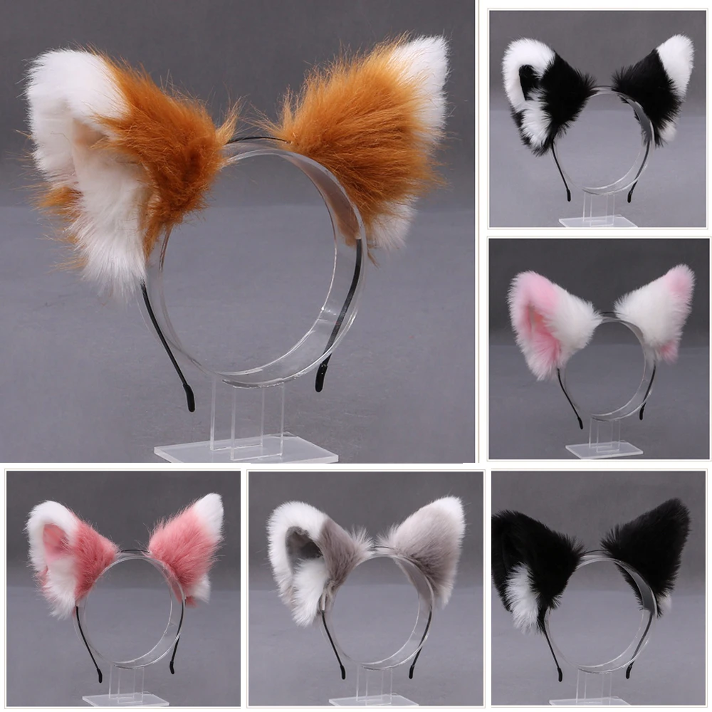 

Cute Plush Cat Ear Headwear Cosplay Lolita Girl Party Hair band Kawaii Animal Fox Hair Accessories Costume High Quality Prop