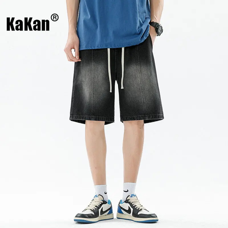 Kakan - Summer Gradient Patch Vintage Jeans Menswear, Relaxed Casual Capris Jeans Shorts K24-BK1508
