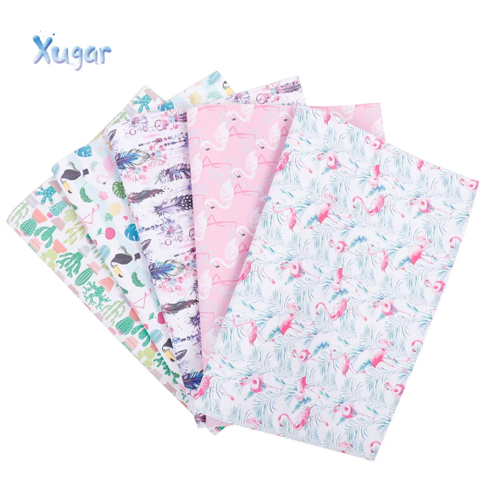 

22CM*30CM Synthetic Leather Fabric Flamingo Cactus Printed Pu Faux Fabric For DIY Material Bag Shoes Handmade Crafts Decoration