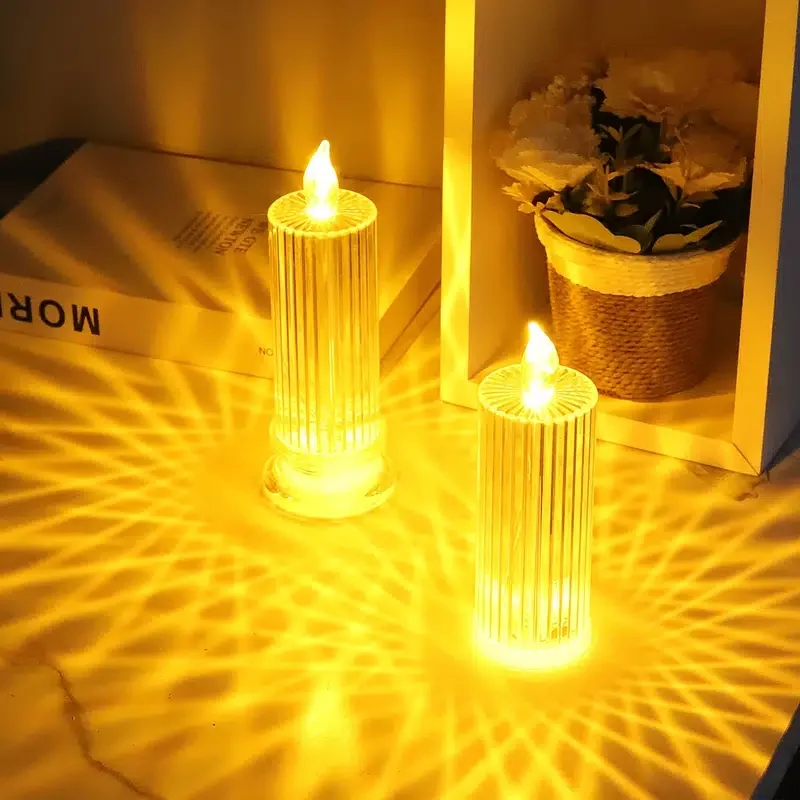 

HMTX 1 Pack Of 2pcs Candle Shaped LED Lights With Warm Lighting, Diamond Stripe Projection, Festive Decorations (Multiple Colors
