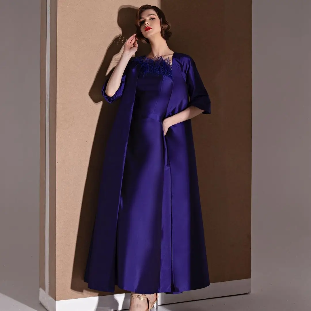 

Sapmae Strapless Neckline Feather Bule Sheath Tank Taffeta Zipper Up Elegant Prom Formal Evenning Party Dress For Women