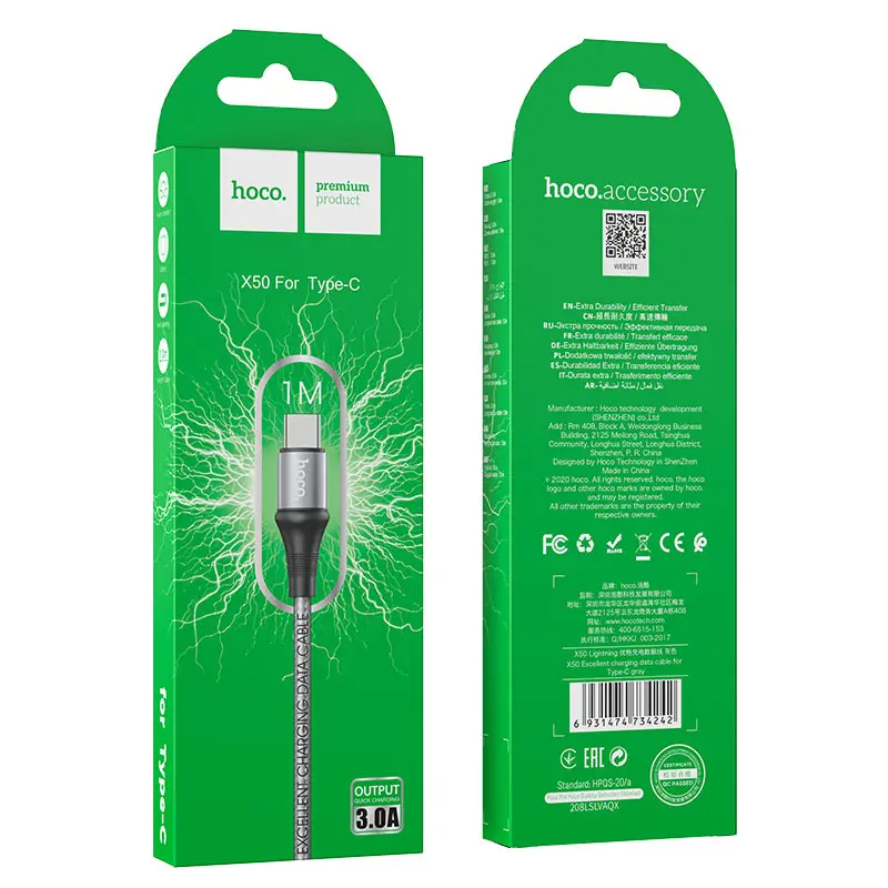 Дата-кабель USB 3 0A для Type-C Hoco X50 нейлон 1м | Мобильные телефоны и аксессуары