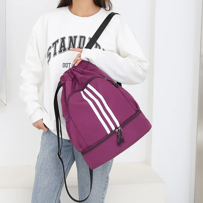 Striped Bundle Mouth Shoulder Bag Drawstring Shoulder Bag Outdoor Sports Bundle Pocket Leisure Bag Bolsa Esporte Masculina 