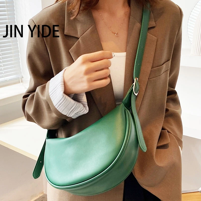 

JIN YIDE Lady Shoulder Bag Half Moon Casual Leather Crossbody Tote Bags For Women Fashion Large Size Satchel Shoulder Bag Female