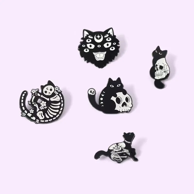 

Plum Blossom Skull Enamel Pin Witchcraft Moon Cat Gothic Badge Skeleton Brooch Lapel Bag Punk Jewelry Gift For Friends Wholesale