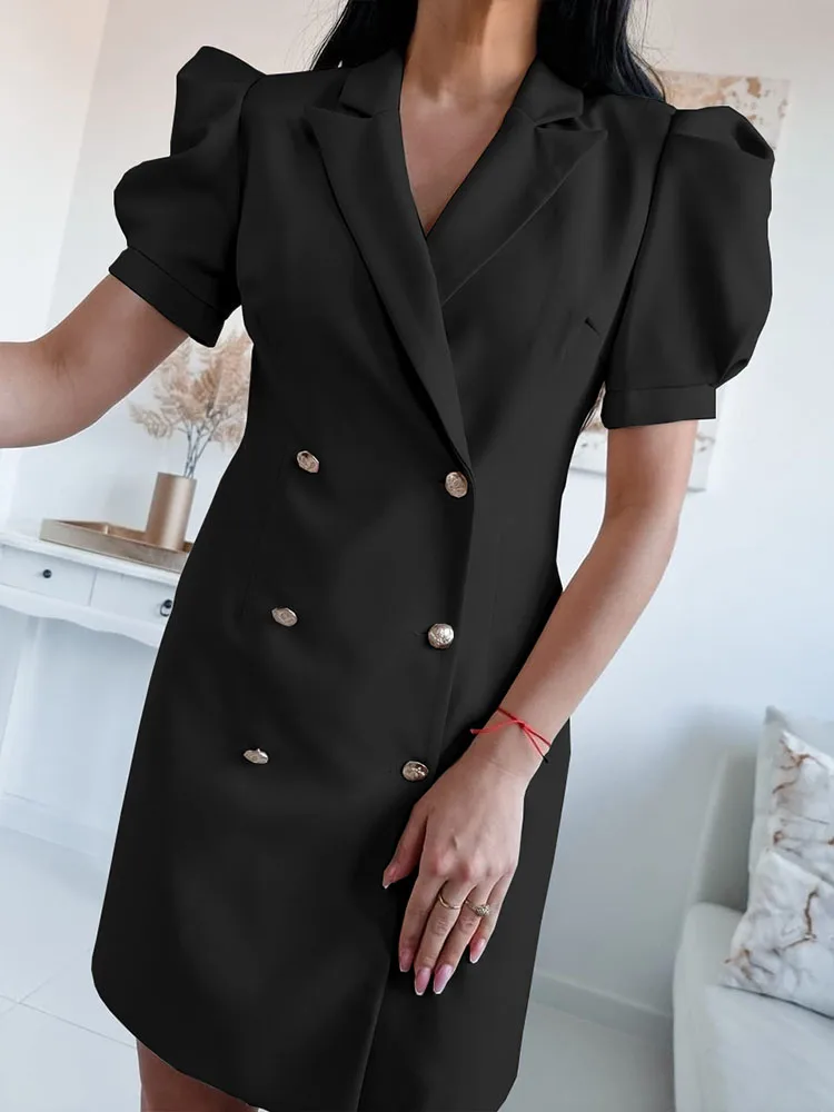 

Double-Breasted Blazer Dress Elegant Slim Solid Half Puff Sleeve New Casual Streetwear Dress Office Lady Summer Ol Dress 2022