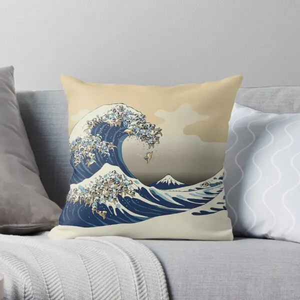 

The Great Wave Of Pugs Vanilla Sky Printing Throw Pillow Cover Sofa Fashion Bedroom Wedding Fashion Bed Pillows not include