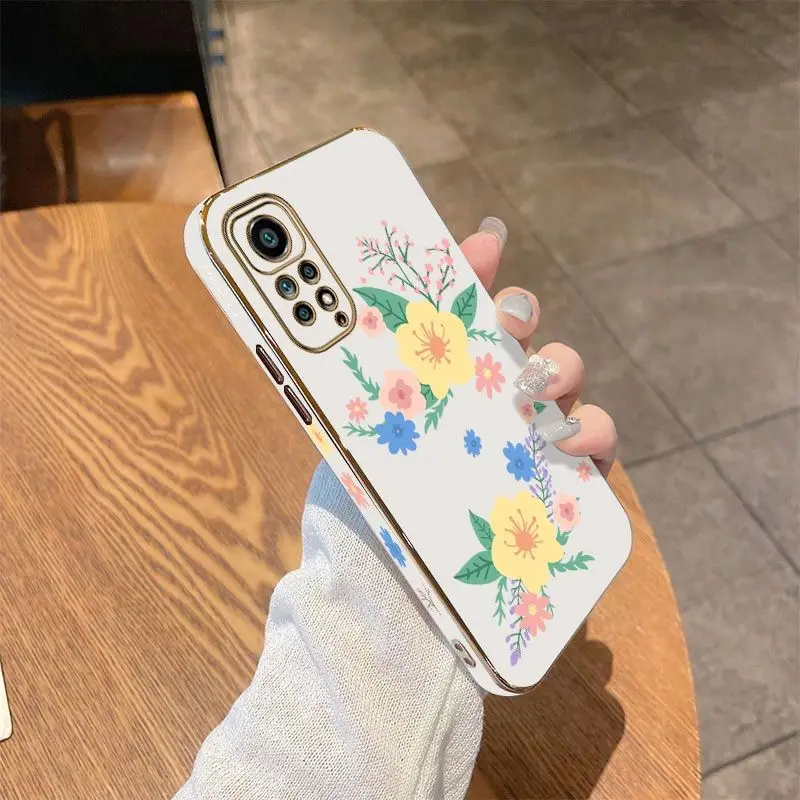 Warm Flowers Luxury Plating Phone Case For Xiaomi Redmi Note 11 Pro Plus 12Pro Plus 11 11S 10 Pro 12 9S 8 Pro Cover