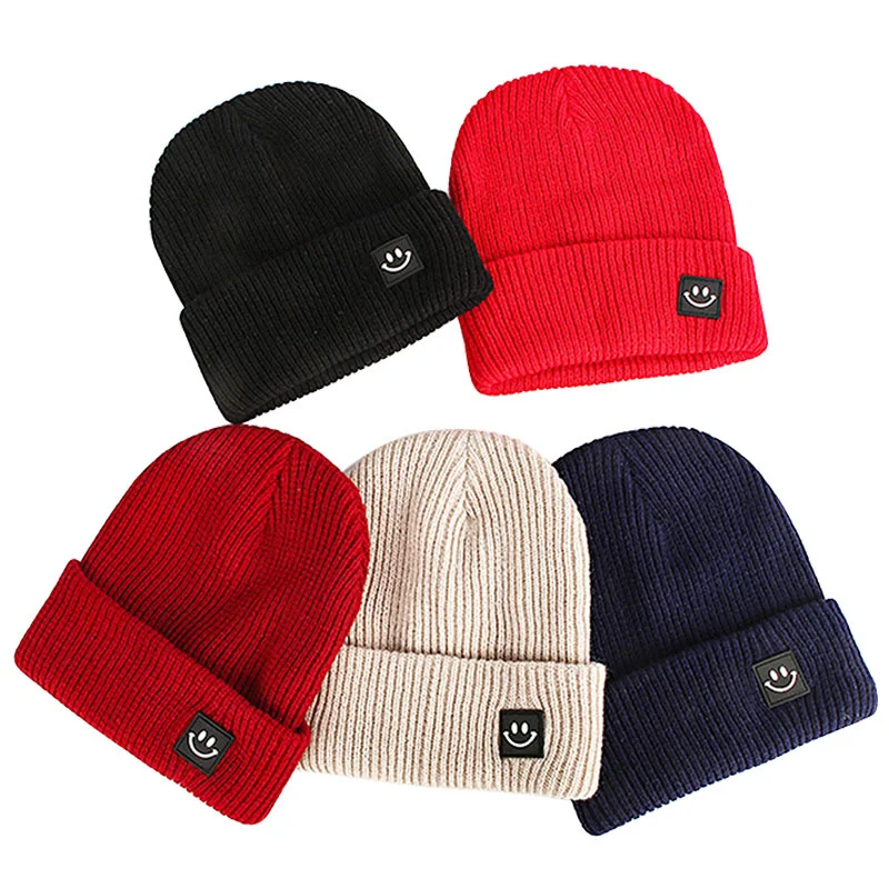 

Korean Smiling Face wool Knitted Caps Skullcap Women Men's Caps Autumn Spring Brand Skullies beanies Baggy Melon Cap knit hat