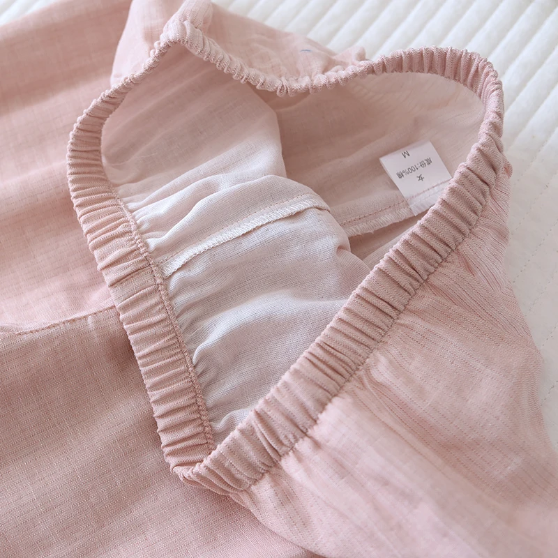 New Spring And Autumn Couple Pajamas Long-Sleeved Trousers Sleepwear 100% Cotton Gauze Two-Piece Home Service For Men And Women