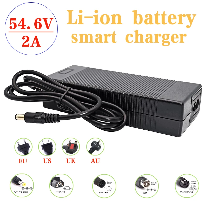 

48v 54.6V 2A Li-ion Li-Polymer Charger 48V 18650 21700 Scooter Electric Bicycle Li-ion Battery Charger AC 100-240V DC5.5*2.1mm