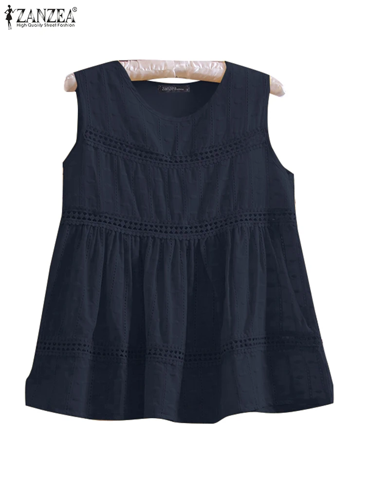 Топ ZANZEA женский кружевной в стиле пэчворк свободная блузка без рукавов с