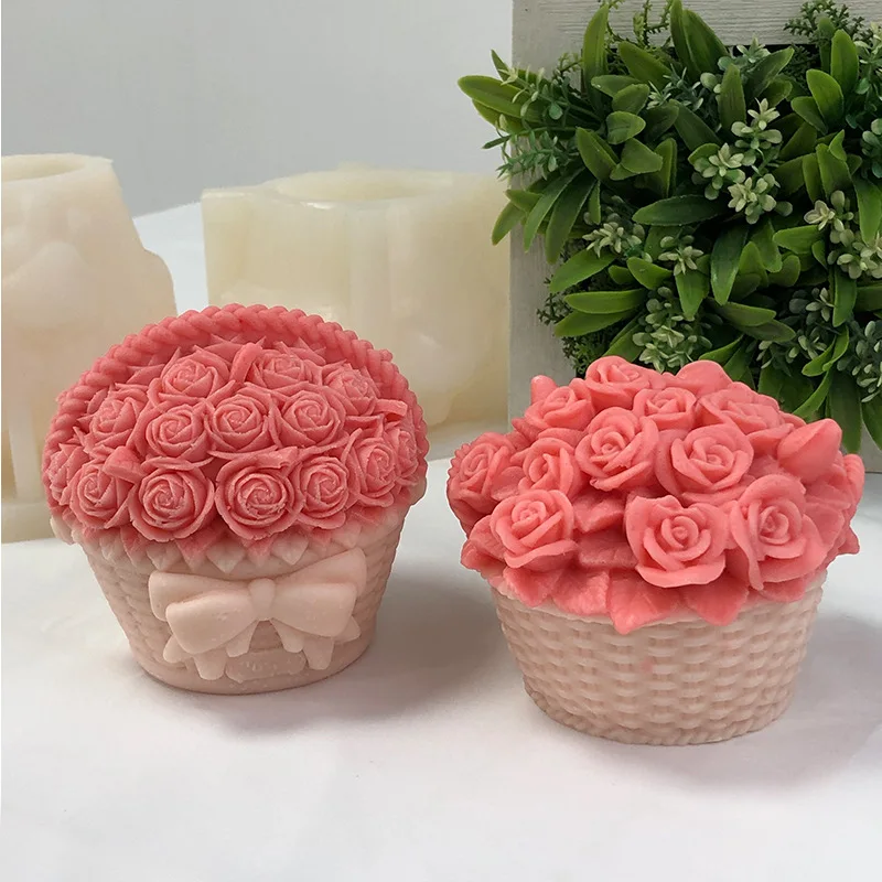 

Resins Soap Rose Mold Unique Flower Basket Home Decorative Candles Making Candle Kit Tool Silicone Wax Molds Wicks Customized
