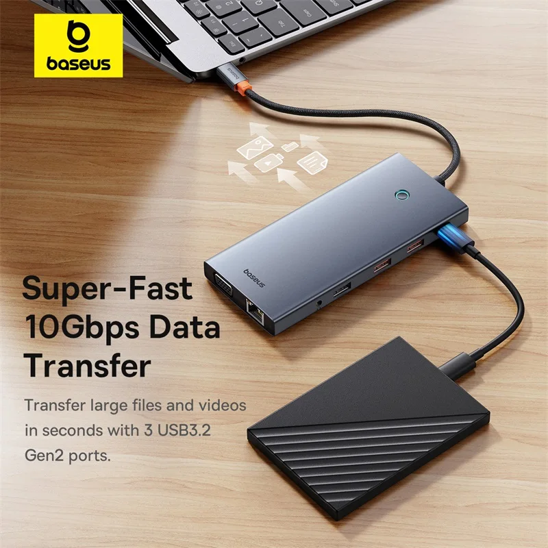 Фото Многофункциональный USB-C хаб Baseus 13-в-1 с 2*HDMI, 1*DP 4K@60Hz, 1*VGA, поддержкой четырех дисплеев, USB 3.2, RJ45, SD, TF, 3.5 мм, PD 100W, Type-C адаптер №5