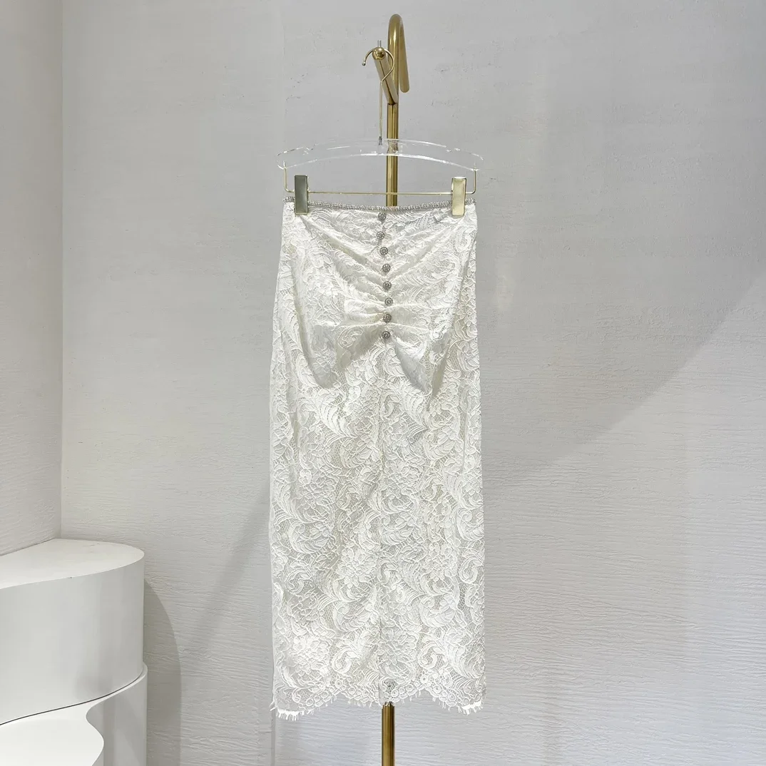 Белая кружевная Лоскутная Юбка-миди с длинным рукавом и бантом