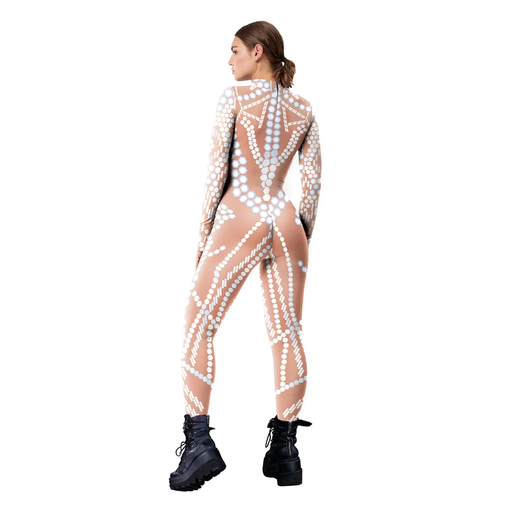 FCCEXIO Sequin Glitter Pattern 3D Print Women Sexy Skinny Jumpsuit Carnival Cosplay Costumes Fancy Bodysuit 2023 Party Rompers images - 6