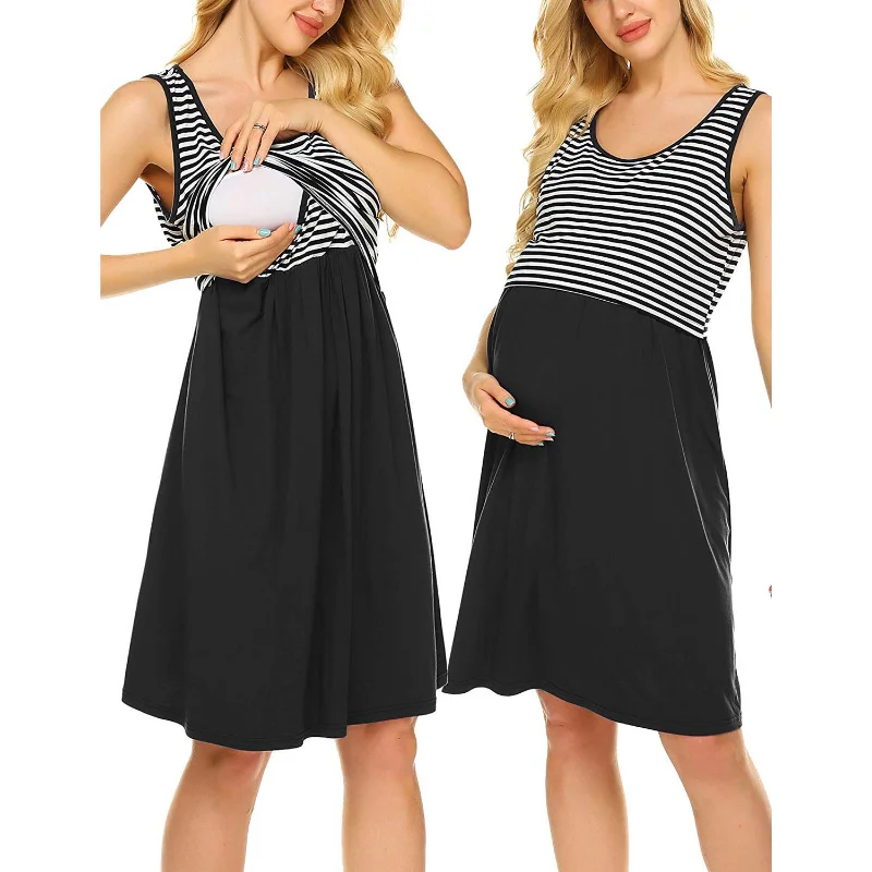 Sleeveless Dress Maternity Pajamas Breastfeeding Gown Vest Pregnancy Sleepwear Pregnant Woman Nightdress for Nursing Mothers enlarge