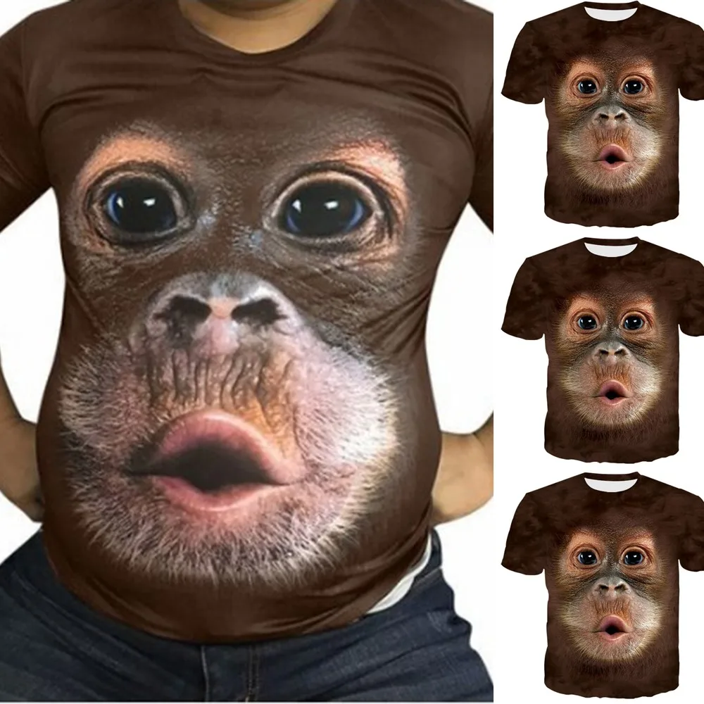 

Mens Casual Sport 3D Monkey Print T-Shirt Funny Summer Tops Graphic Tee Blouse Pullover Short Sleeve Large Size Shirts