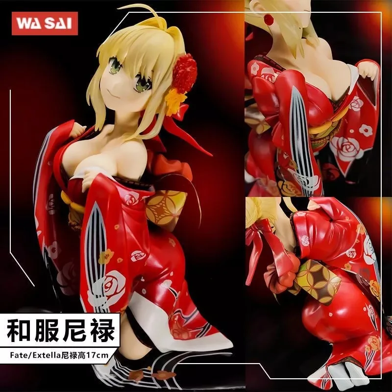 

Anime Fate/Extella Figure Nero Saber Action Figure Kimono Bathrobe Kneeling Position Sexy Girls Nero Model Doll Figure Kids Toys