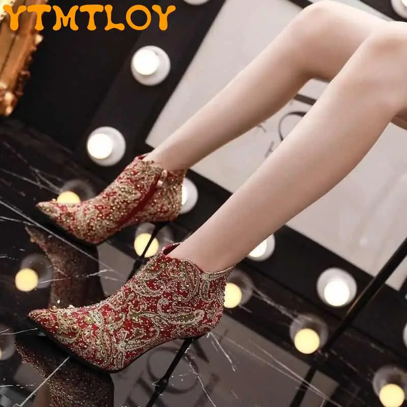 

Wedding Shoes Women 2020 New Red Stiletto Temperament High Heels Women Autumn And Winter Short Boots Women Spring And Autumn Sin