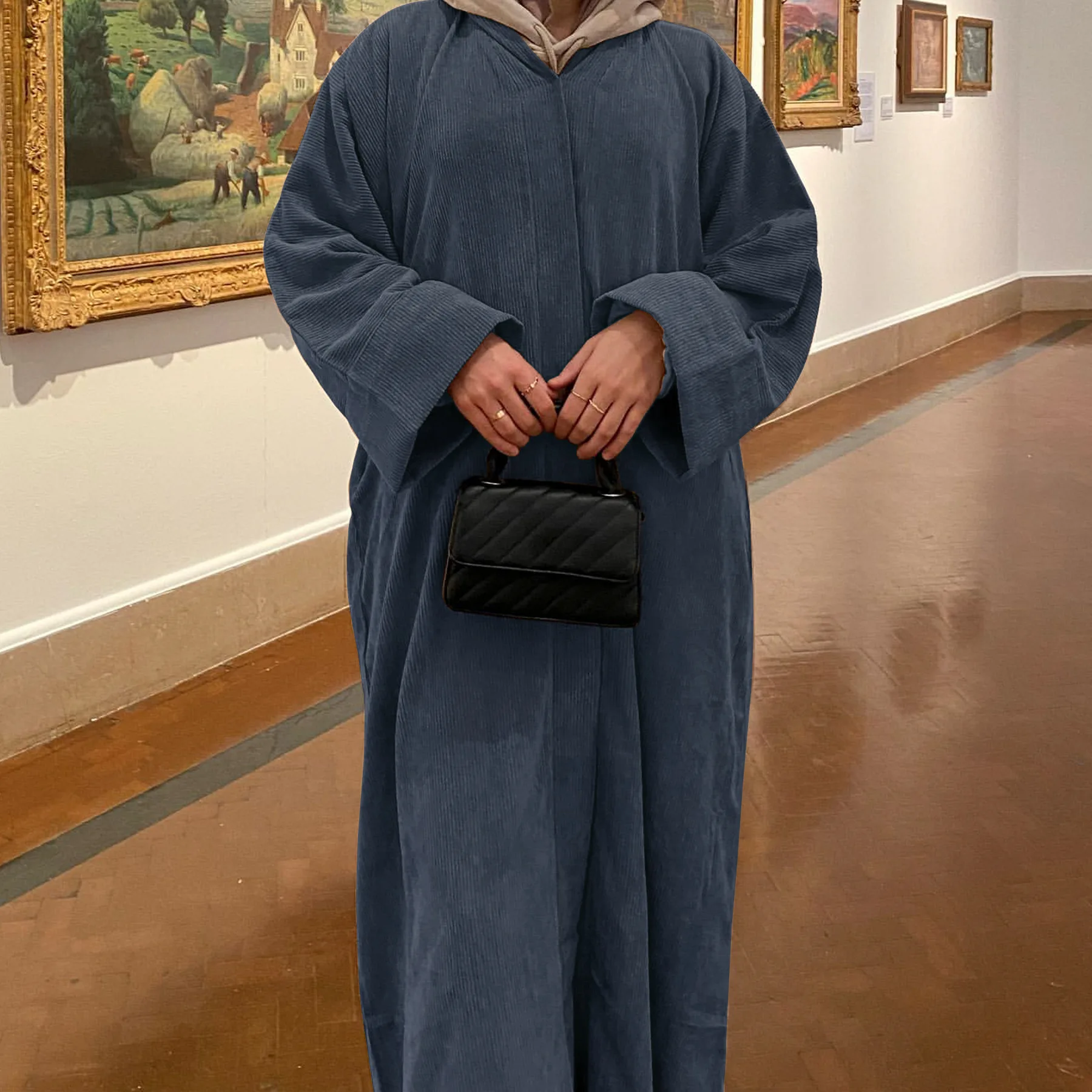 Зимнее вельветовое открытое кимоно Абая Дубай роскошное простое ребристые