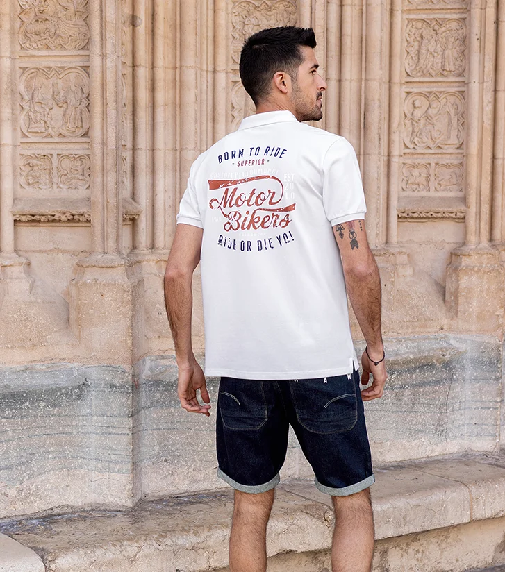 

J8472 - American fashion Lapel t-shirt men's new back print men's short sleeves
