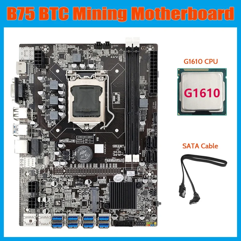 

B75 ETH Mining Motherboard 8XPCIE USB Adapter+G1610 CPU+SATA Cable LGA1155 MSATA DDR3 B75 USB BTC Miner Motherboard