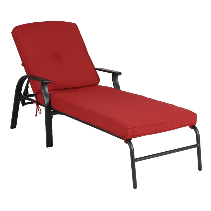 

Mainstays Belden Park Cushion Steel Outdoor Chaise Lounge - Red Recliner Chair Daybed Outdoor Furniture Liege Outdoor