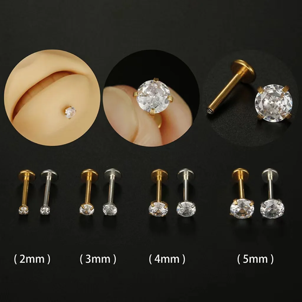 

Stainless Steel Lip Labret Zircon Internally Threaded Tragus 16G Ear Studs Conch Piercing Cartilage Helix Earring Body Jewelry