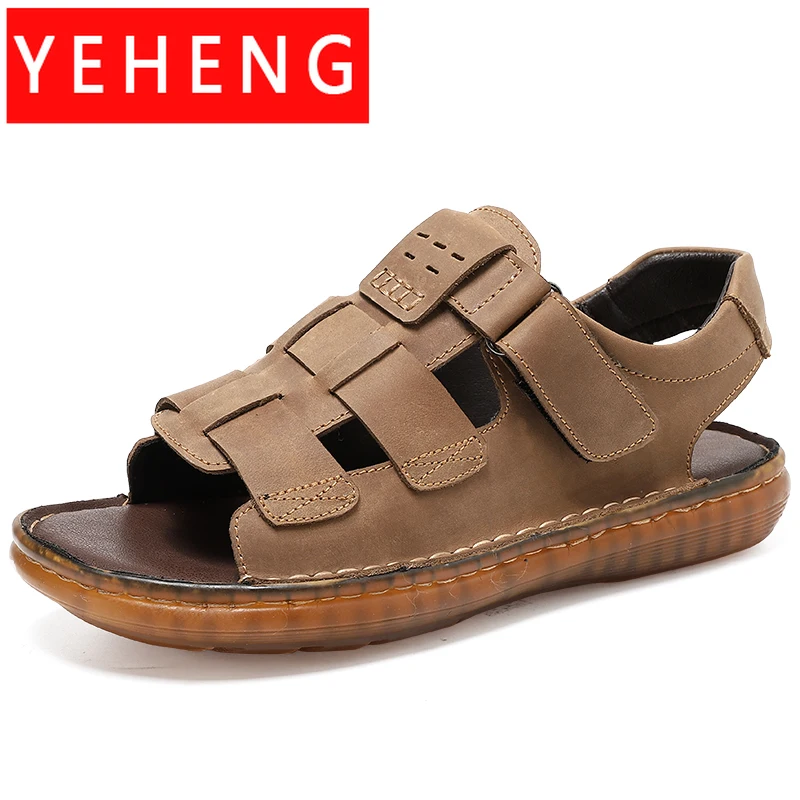 

Sandals For Men Non-Slip 2022 Breathable Summer Genuine Leather Casual Beach Sandals Men's Outdoor Slippers Sneakers Big Size
