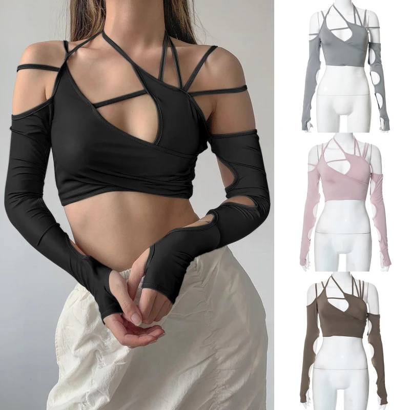 

Женский топ с открытой спиной, летний однотонный топ на бретелях в европейском и американском стиле