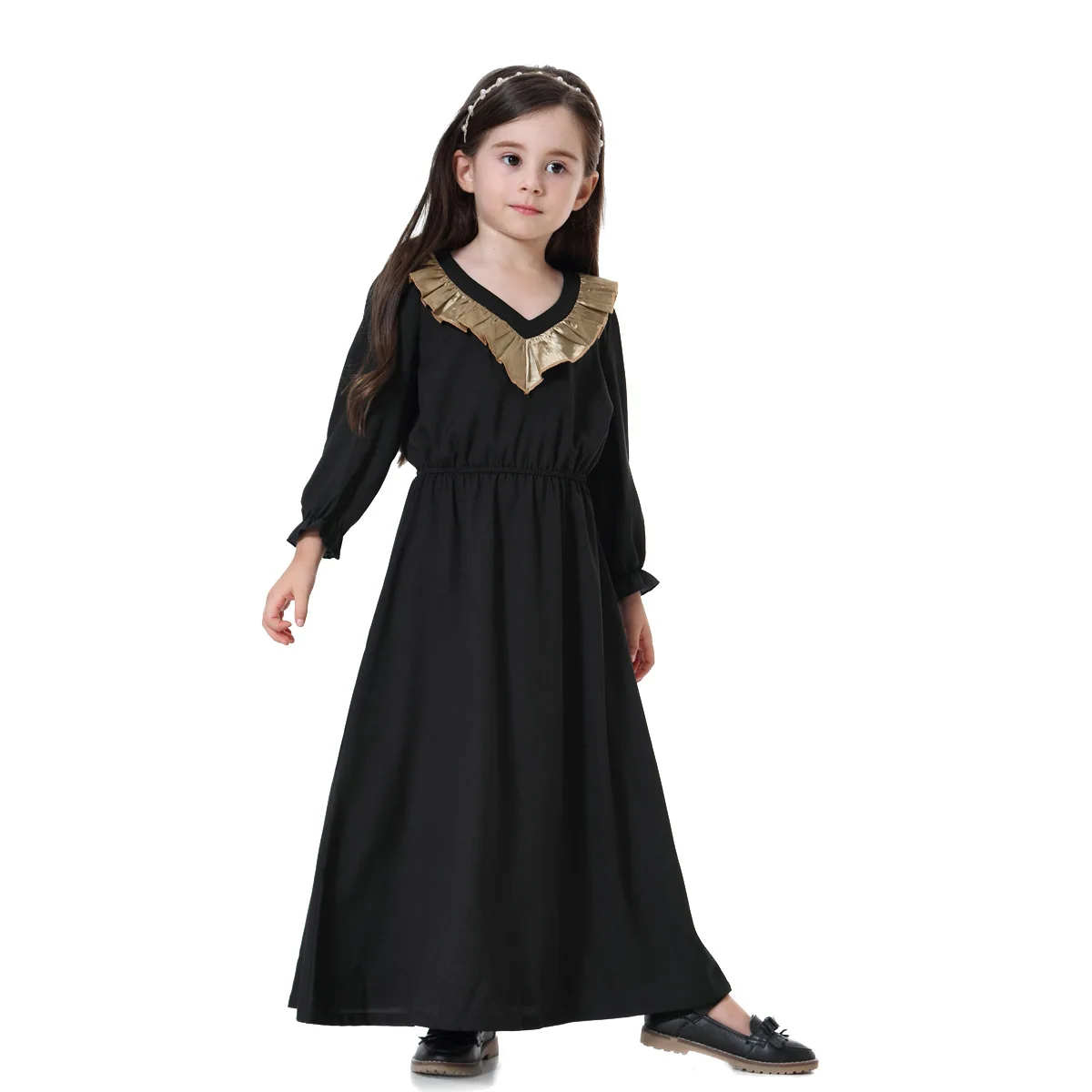 V-neck European Clothing Islamic Girl Long Dress Summer Black Grey Rose Red Popular Dubai Saudi Tukey Sweet Casual Robe Kaftan