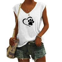 dog cat print women top plus size casual sexy camisole tanks top v neck simple loose sleeveless t shirts new vest ropa mujer