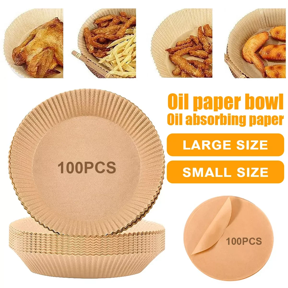 

Air Fryer Paper Liner 100pcs 6.3inch Non-Stick Parchment Paper w/100pcs Oil Paper Pads Heat Resistant Baking Paper Liner