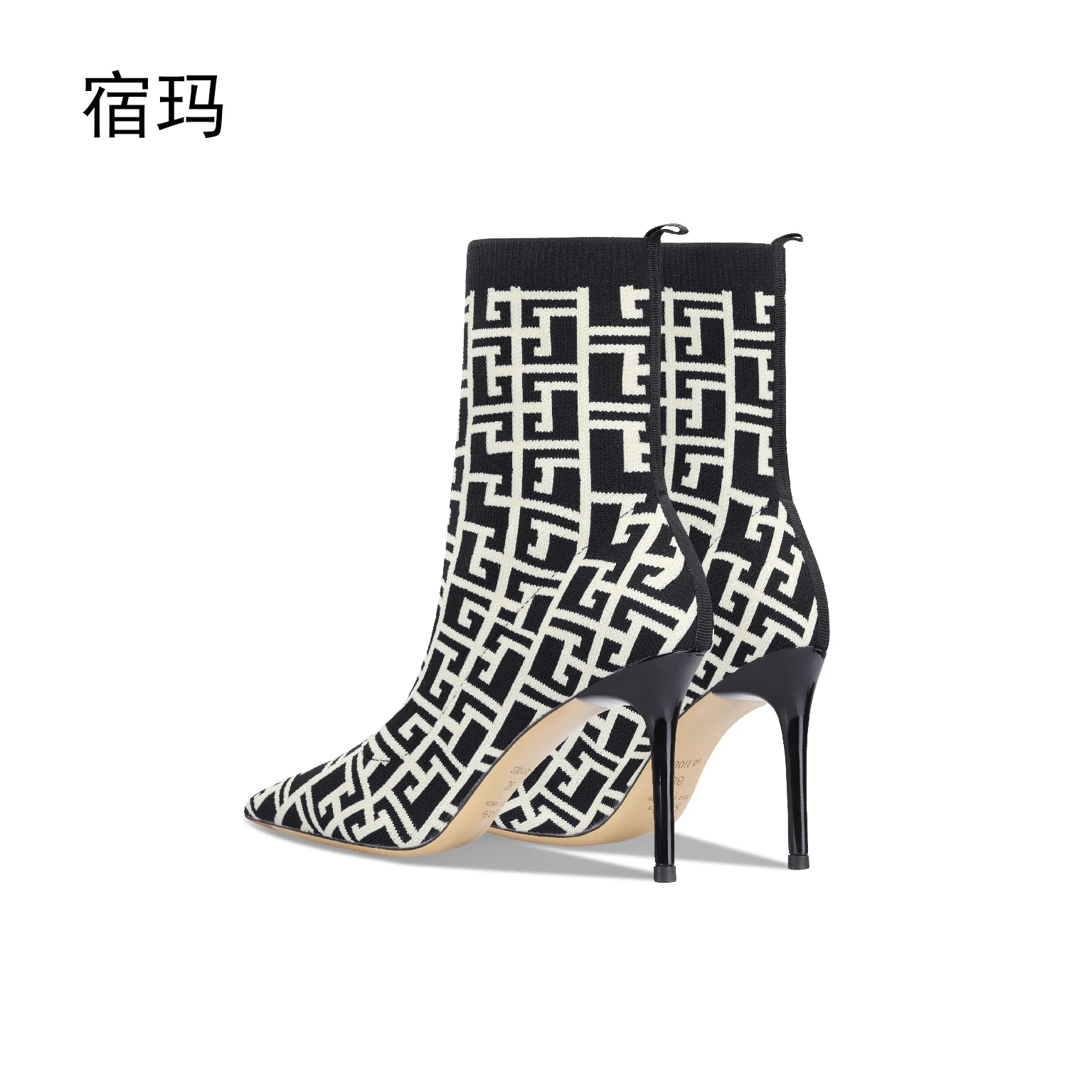 2022 New Black Heels Socks Boots Women Stretch Fabric Elastic Stilettos Heel Pointed Toe Fashion Ankle Boots Shoes Woman Boats