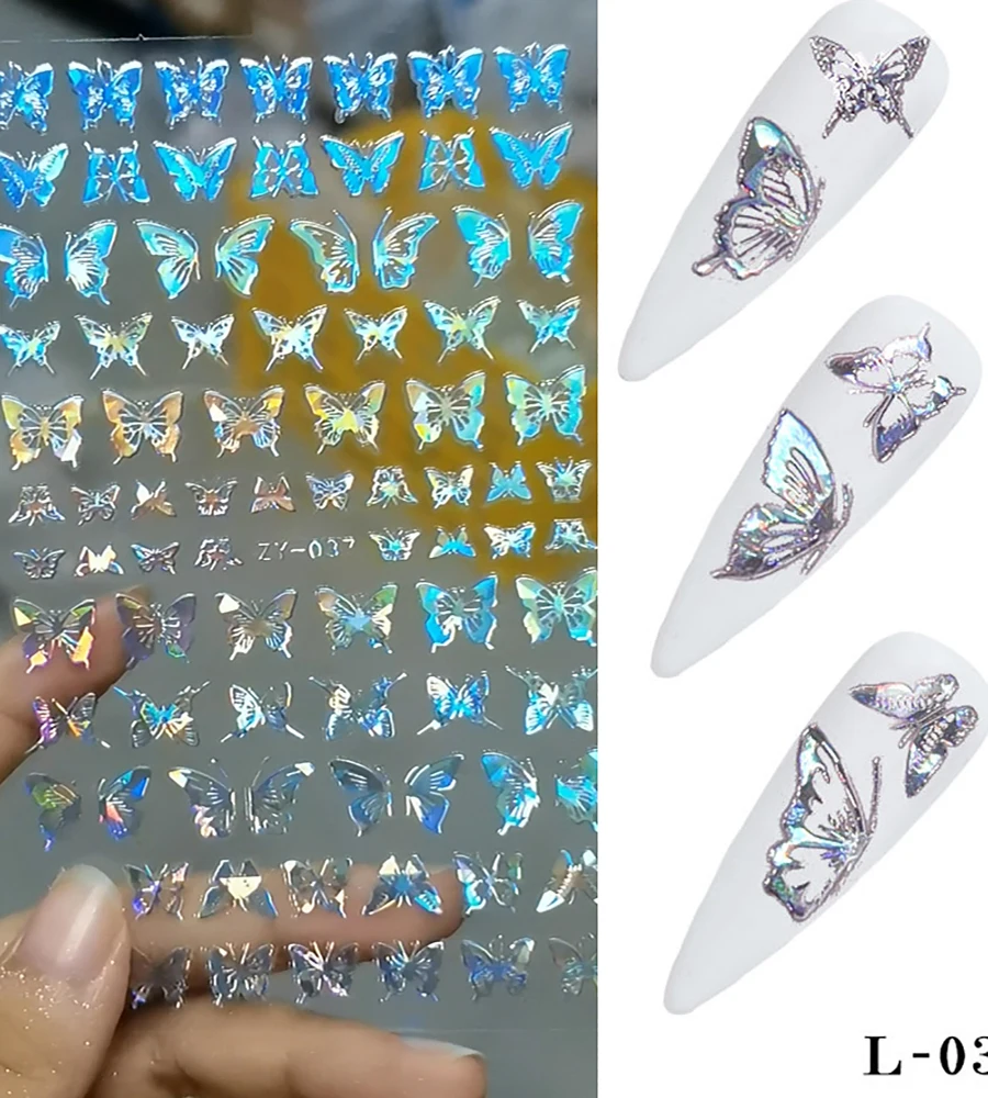 

1PC 3D Laser Silver/gold Metal Butterfly Nail Sticker Mix Size Holographic Bronzing Butterfly Decals DIY Manicure Decorations