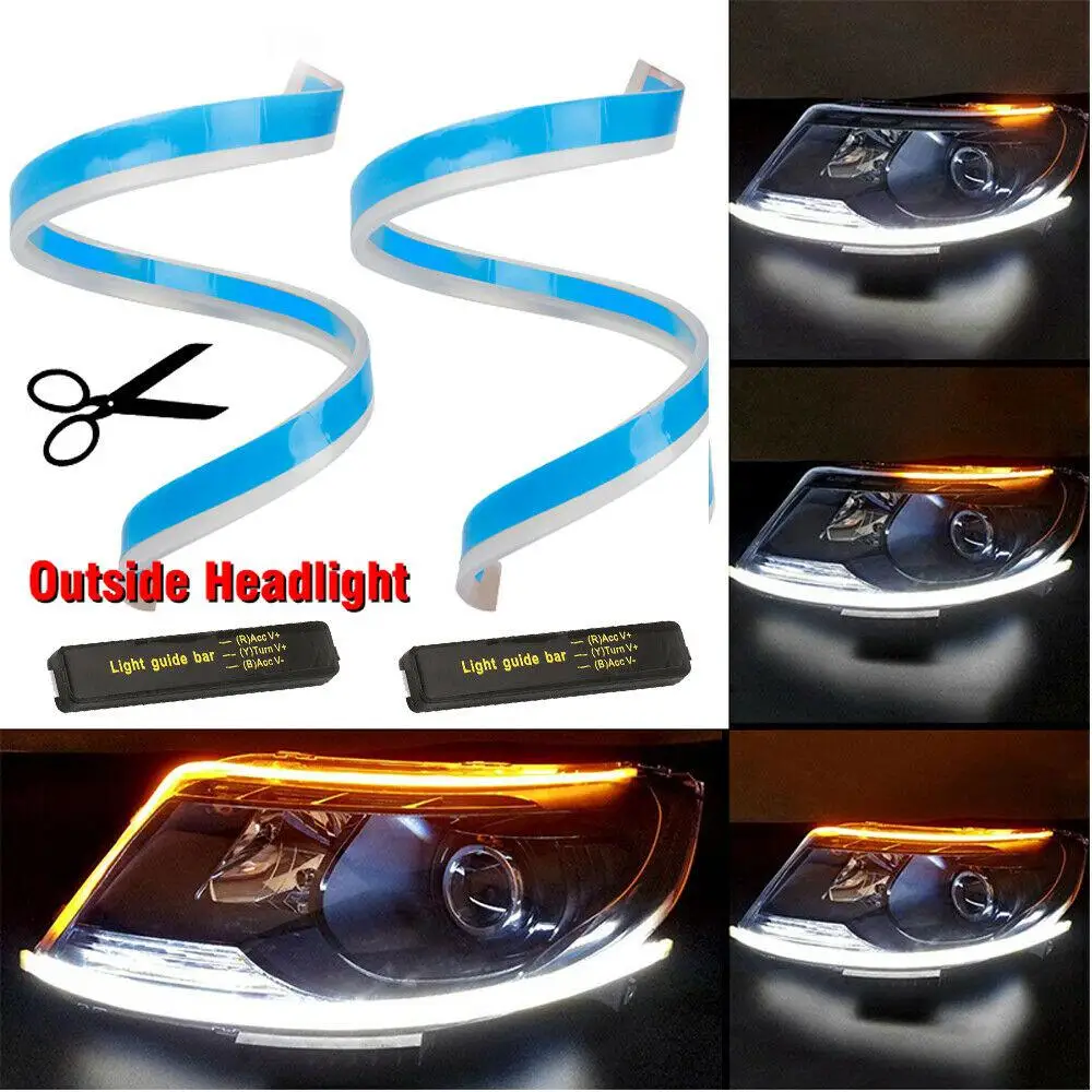 2x Ultrafine 30cm 45cm 60cm DRL Daytime Running Light Waterproof Flexible Soft Tube Guide Car LED Strip Car Accessries