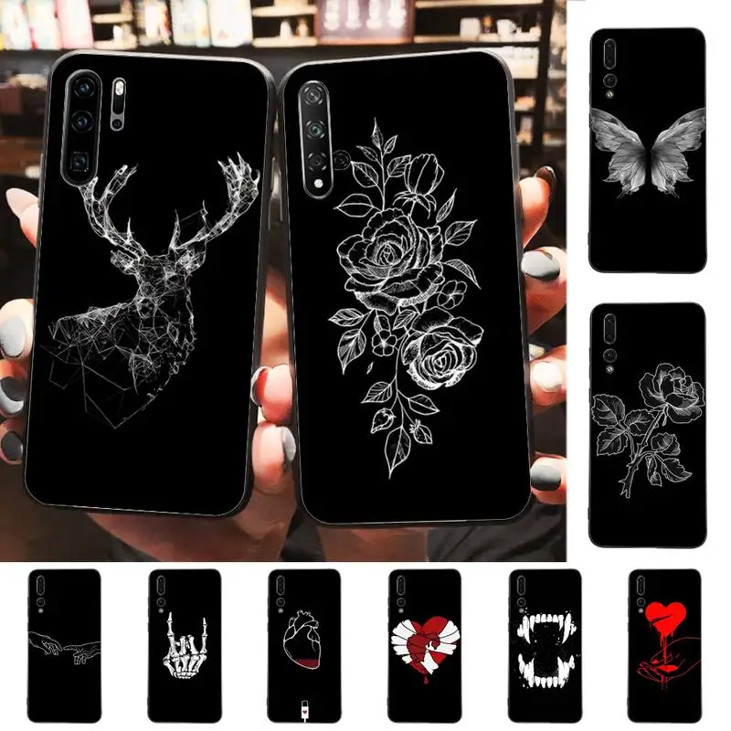 

Black Pattern Phone Case for Huawei P30 40 20 10 8 9 lite pro plus Psmart2019