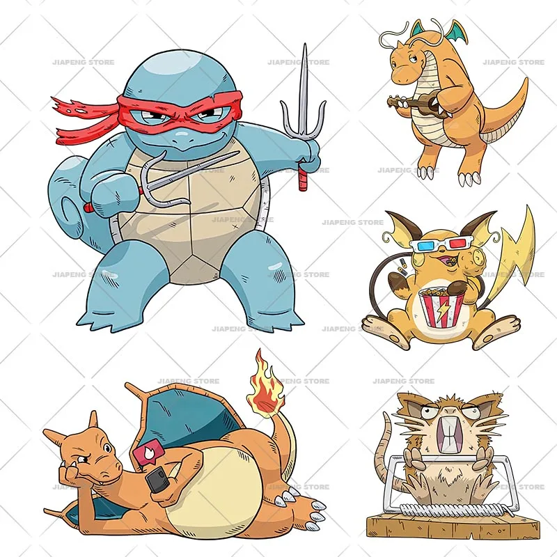 

Funny Pokemon Squirtle Patches On Clothing Ironing Heat Transfers Cartoon Pikachu Printed Thermal Stickers on T-shirt Appliques