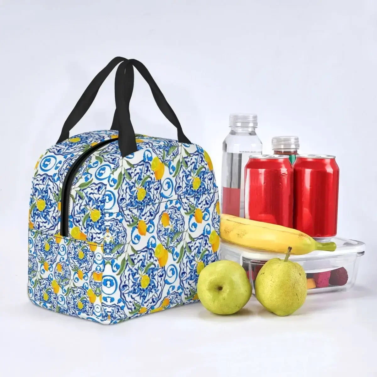 Изолированные сумки для обеда с узором лимонных фруктов дорожные летние
