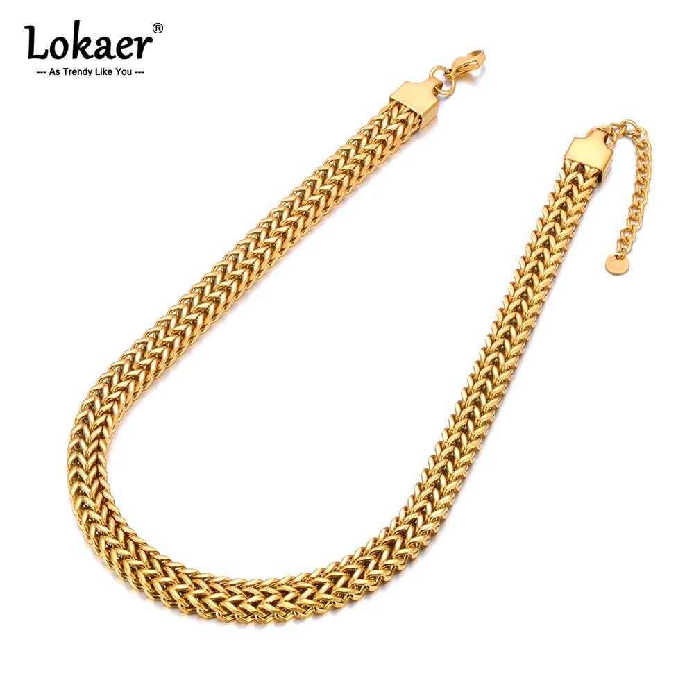 Женская позолоченная цепь Lokaer толстая кубинская из нержавеющей стали 18 карат