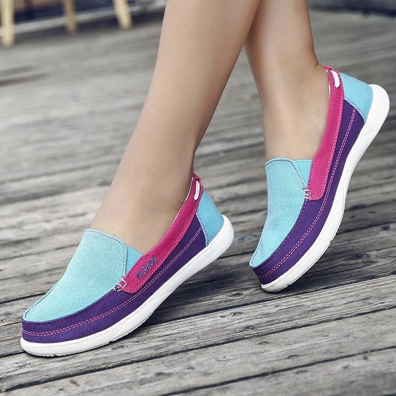 Women Canvas Walking Shoes Low Breathable Women Solid Color Flat Casual Shoes