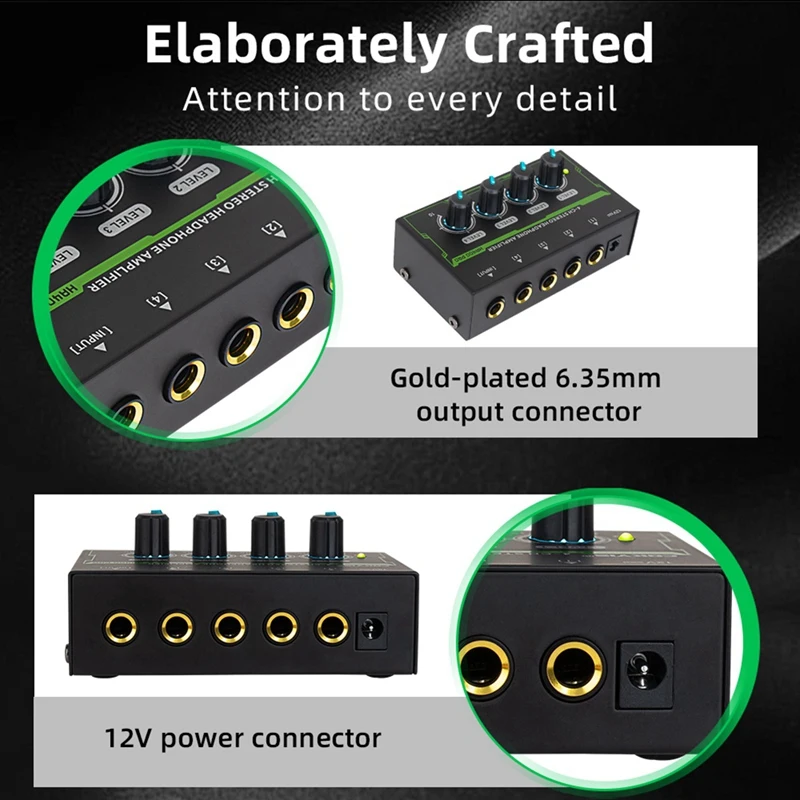 Headphone Amplifier 4 Channel Stereo Audio Mini Splitter For Live And Recording Studio