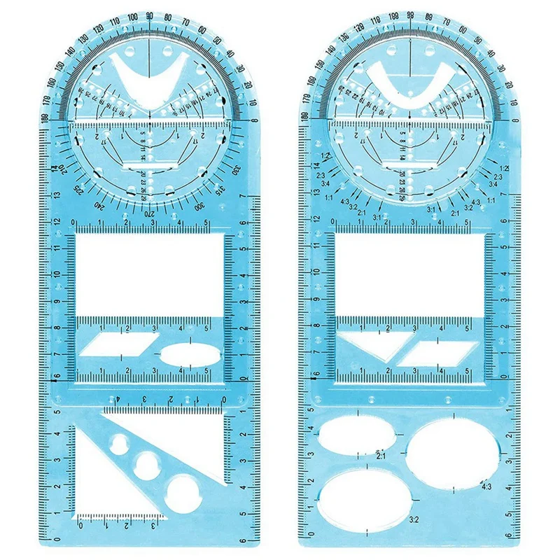 

Multifunctional Geometric Ruler,2 Pcs Geometric Drawing Template Measuring Draft Rulers,Mathematics Drawing Ruler