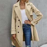casual solid color coats female jackets coat women autumn elegant fashion long sleeve lapel neck double breasted belted trench