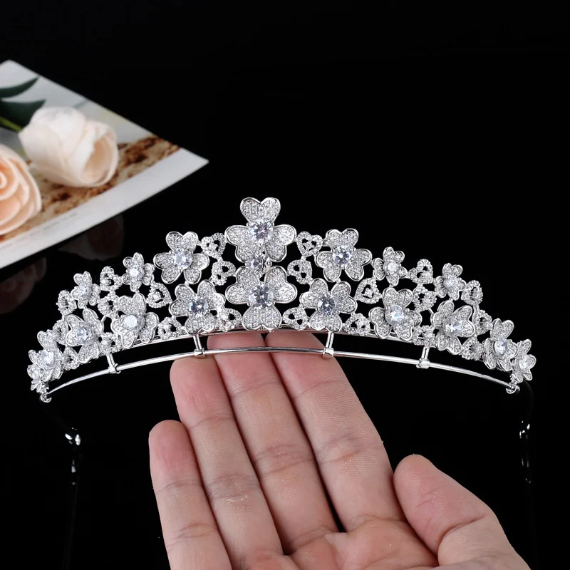 New Flower Hair Accessories High-End Wedding Ceremony Headdress Bridal Wedding Zircon Crown Cross-Border Sold Jewelry Crown