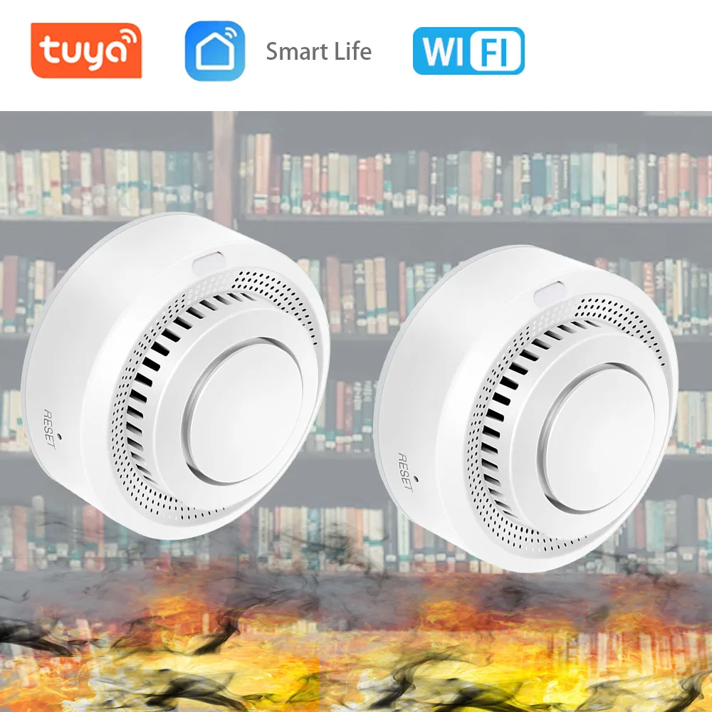

WIFI Tuya Smoke Sensor Battery Powered Smoking Detector 80db Siren Local Alarm With Low-Battery Alert For Home Safety Protection