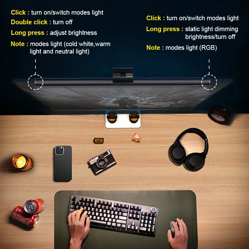 Продажа Светодиодсветодиодный настольная лампа для компьютера ПК плавное затемнение RGB подвесной монитор световая полоса Usb защита глаз подсветсв...